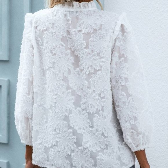 Classic Notched Neck Bishop Sleeve Blouse - Picture 7 of 8